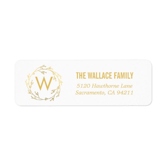Monogram Wreath Holiday Return Address Labels (Front)