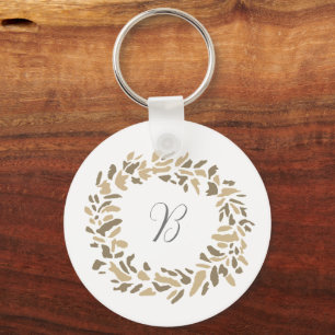 Monogram Wreath Painting Custom Autumn Painting Key Ring