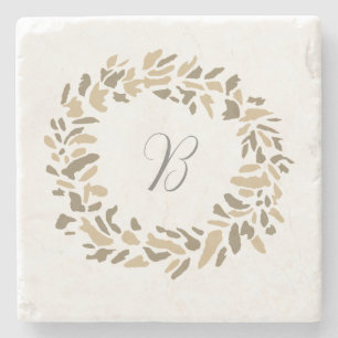 Monogram Wreath Painting Custom Autumn Painting Stone Coaster