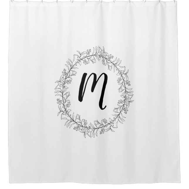 Monogram Wreath Personalise Shower Curtain (Front)