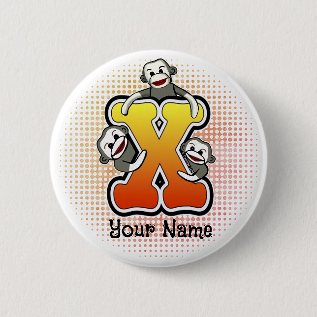 Monogram X Sock Monkey 6 Cm Round Badge (Front)