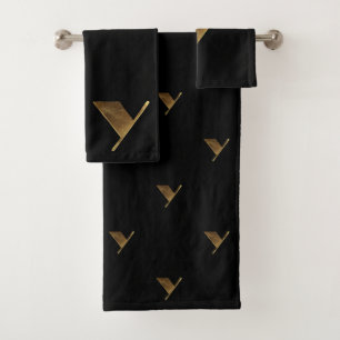 Monogram Y Black and Gold Look Elegant Typography Bath Towel Set