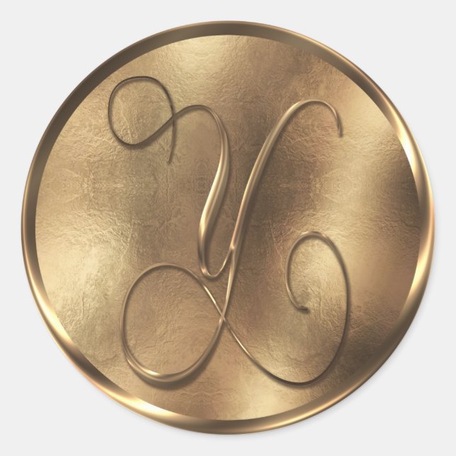 Monogram Y Bronze Wedding Invitation Holiday Classic Round Sticker (Front)