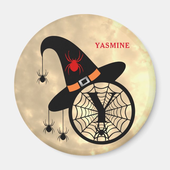 Monogram Y Halloween Sky Witch Spiders Name Magnet (Front)