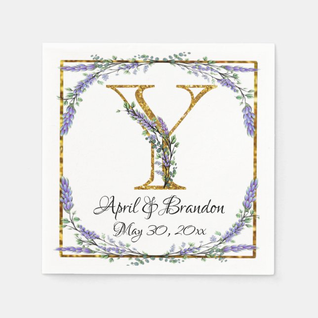 Monogram Y, Lavender Eucalyptus, gold sparkle   Napkin (Front)