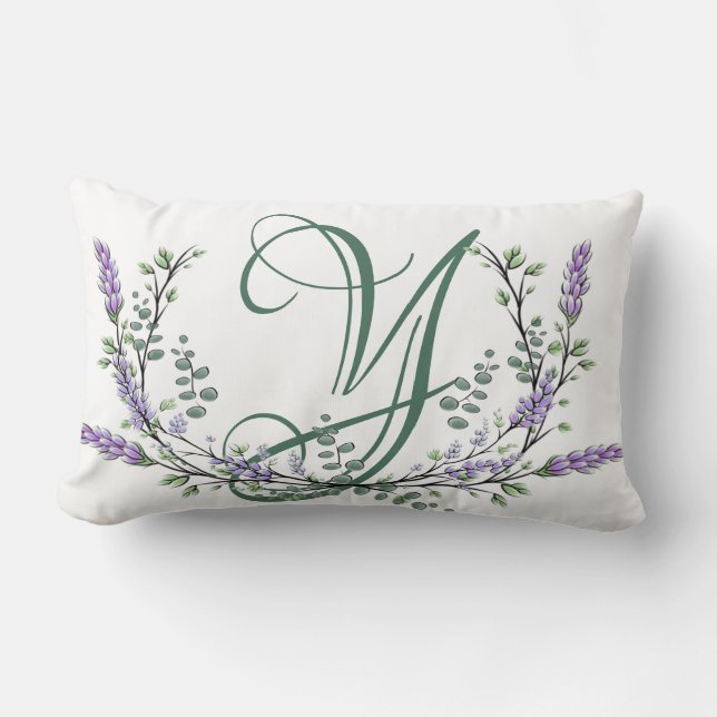 Monogram Y Lavender Eucalyptus Lumbar Cushion (Front)
