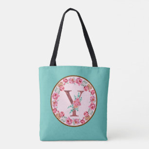 Monogram Y Letter with Peony Flower Image Tote Bag