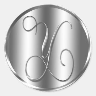 Monogram Y Silver Colour Wedding Invitation Holida Classic Round Sticker