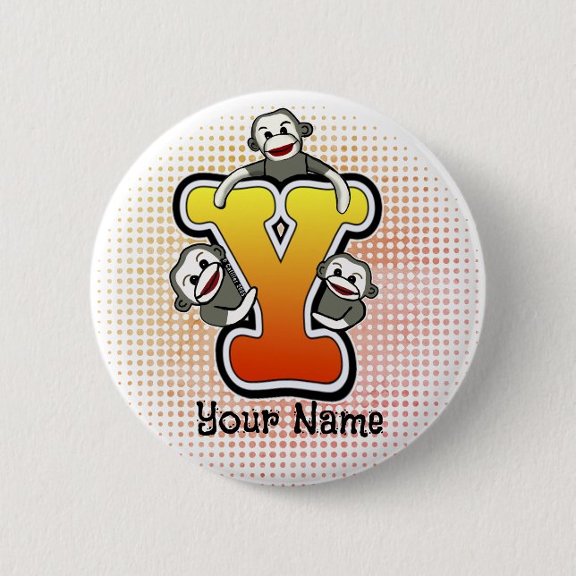 Monogram Y Sock Monkey 6 Cm Round Badge (Front)
