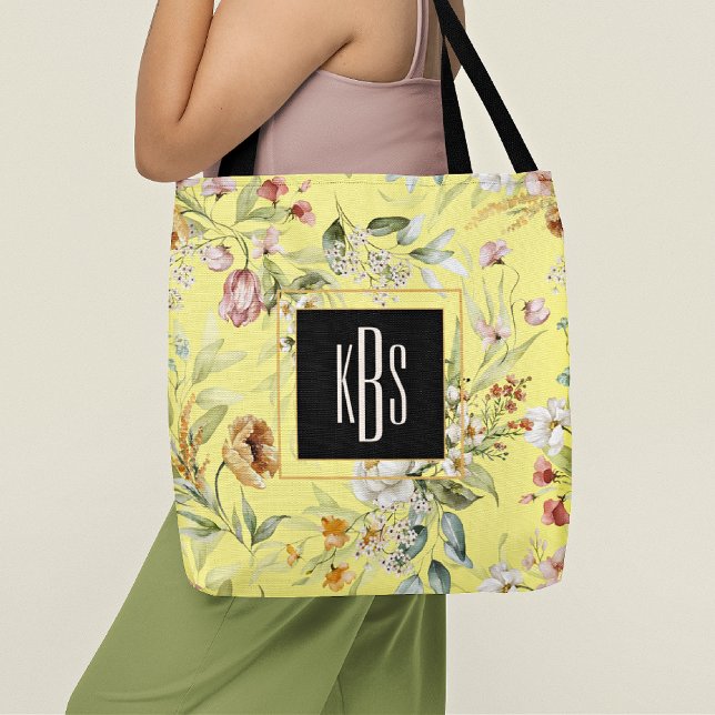 Monogram Yellow 1600s Fine Art Florals Tote Bag (Creator Uploaded)