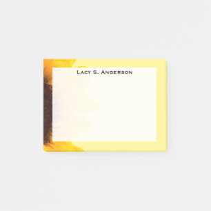 Monogram Yellow and Brown Sunflower on Yellow Post-it Notes