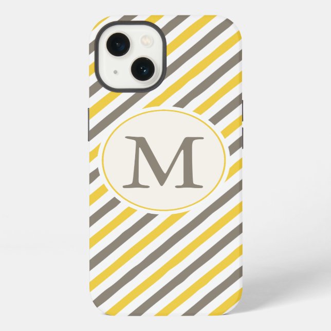 Monogram Yellow and Grey Stripe Pattern iPhone Case (Back)