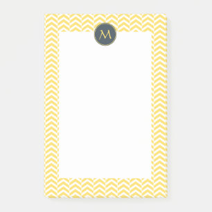 Monogram Yellow and White Chevron with Charcoal Post-it Notes
