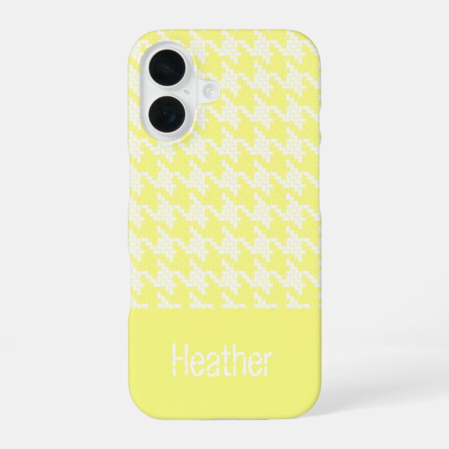 Monogram yellow and white houndstooth pattern  iPhone 16 case (Back)