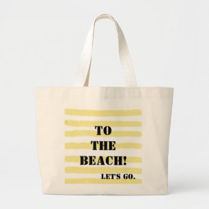 Monogram Yellow Blue Watercolor Stripes Large Tote Bag