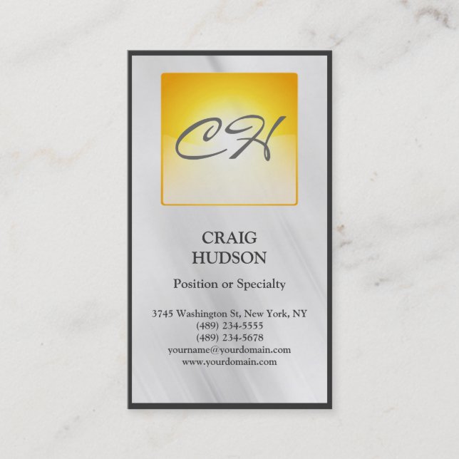 Monogram Yellow Button Pattern Grey Business Card (Front)