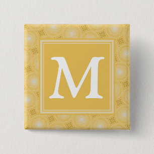 Monogram yellow circles pattern 15 cm square badge