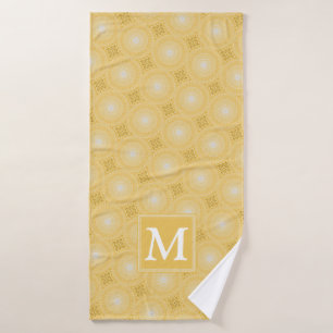 Monogram yellow circles pattern bath towel