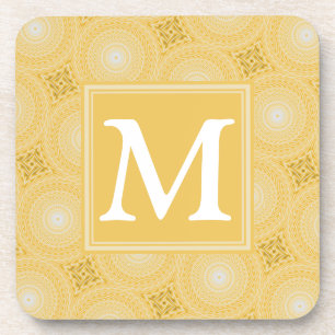 Monogram yellow circles pattern coaster