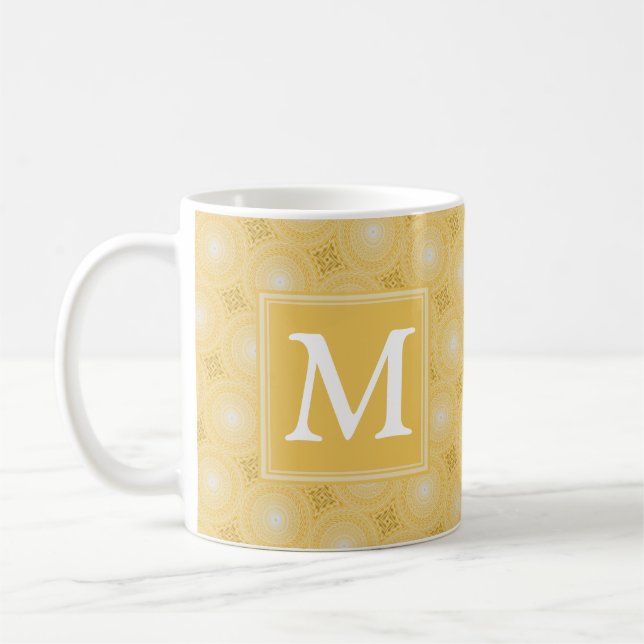 Monogram yellow circles pattern coffee mug (Left)