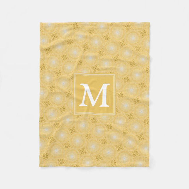 Monogram yellow circles pattern fleece blanket (Front)