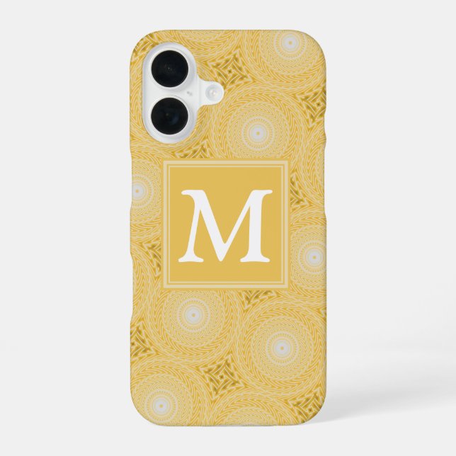 Monogram yellow circles pattern iPhone 16 case (Back)