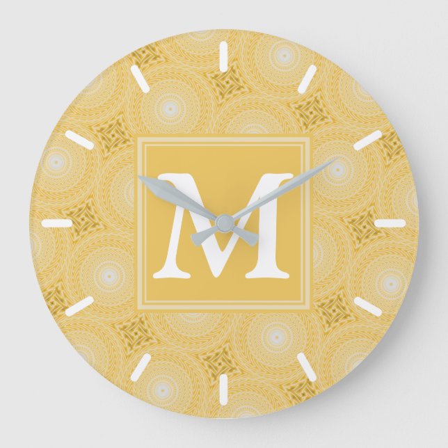 Monogram yellow circles pattern large clock (Front)