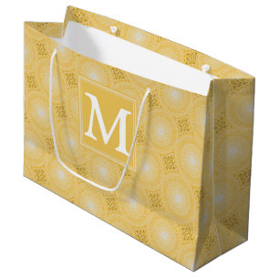 Monogram yellow circles pattern large gift bag