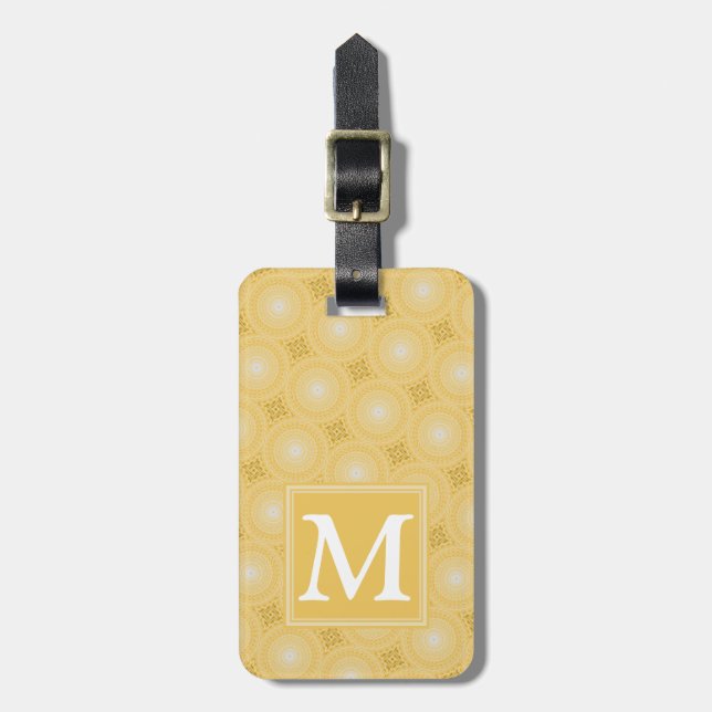 Monogram yellow circles pattern luggage tag (Front Vertical)