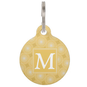 Monogram yellow circles pattern pet tag