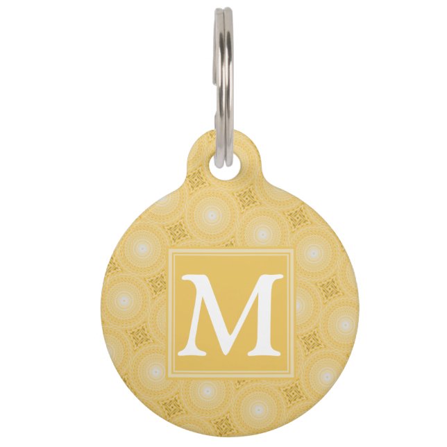 Monogram yellow circles pattern pet tag (Front)
