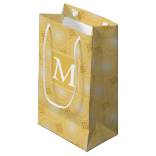 Monogram yellow circles pattern small gift bag