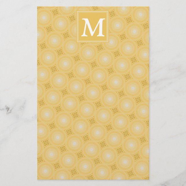 Monogram yellow circles pattern stationery (Front)