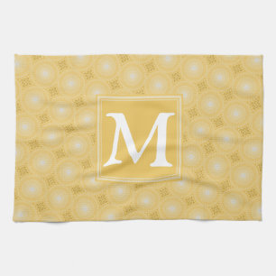 Monogram yellow circles pattern tea towel