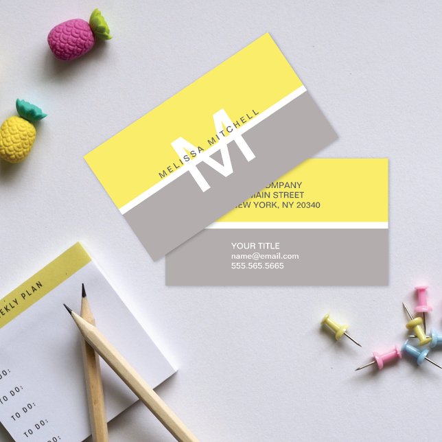 Monogram Yellow Colour Block Business Card (Creator Uploaded)