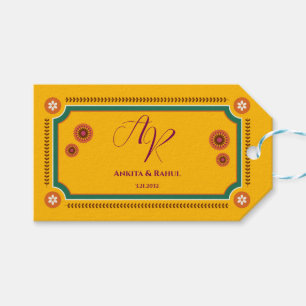 Monogram Yellow Floral Custom Indian Wedding Favou Gift Tags