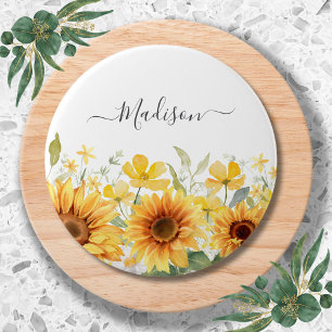 Monogram Yellow Flower Sunflower Floral Botanical 7.5 Cm Round Badge