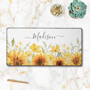 Monogram Yellow Flower Sunflower Floral Botanical Desk Mat