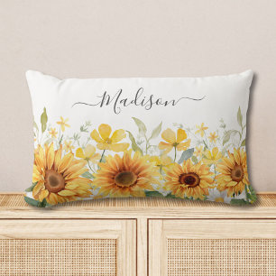 Monogram Yellow Flower Sunflower Floral Botanical Lumbar Cushion