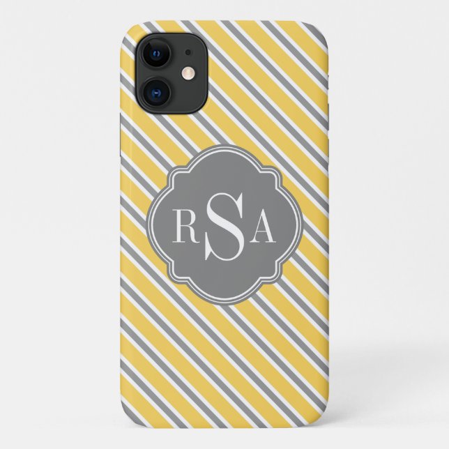 Monogram Yellow Grey White Stripe Pattern Case-Mate iPhone Case (Back)