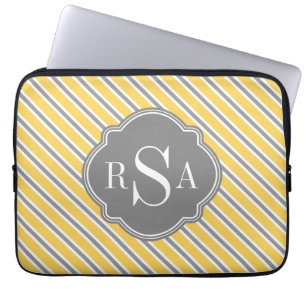 Monogram Yellow Grey White Stripe Pattern Laptop Sleeve