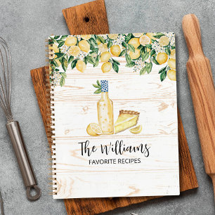 Monogram Yellow Lemon Tree White Wood Recipe Book