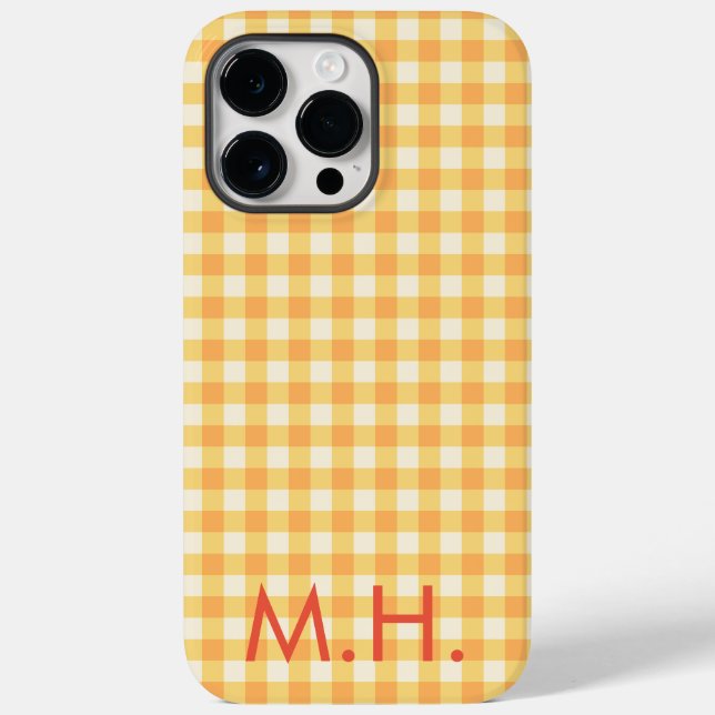 Monogram Yellow Orange Ish Preppy Gingham Plaid Case-Mate iPhone Case (Back)