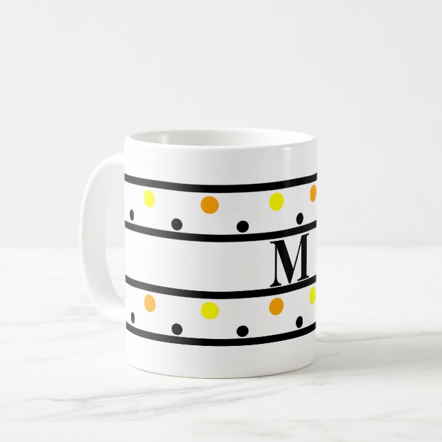 Monogram Yellow Orange Polka Dots Coffee Mug (Front Left)