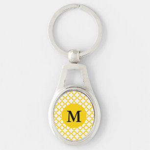 Monogram Yellow Quatrefoil Pattern Key Ring