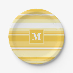 Monogram yellow stripes paper plate