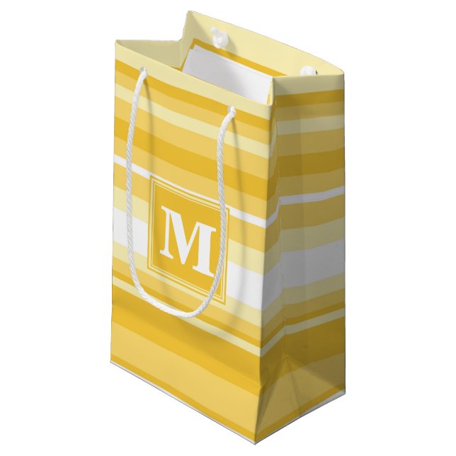 Monogram yellow stripes small gift bag (Front Angled)