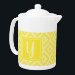 Monogram Yellow Three-Tone Diamond Pattern<br><div class="desc">Make your tea in this Monogram Yellow Three-Tone Diamond Pattern Teapot. It features a geometric diamond pattern in three shades of yellow with an initial in light yellow against a dark yellow square. Personalise it with your initial. A great gift idea for the tea lover in your life.</div>