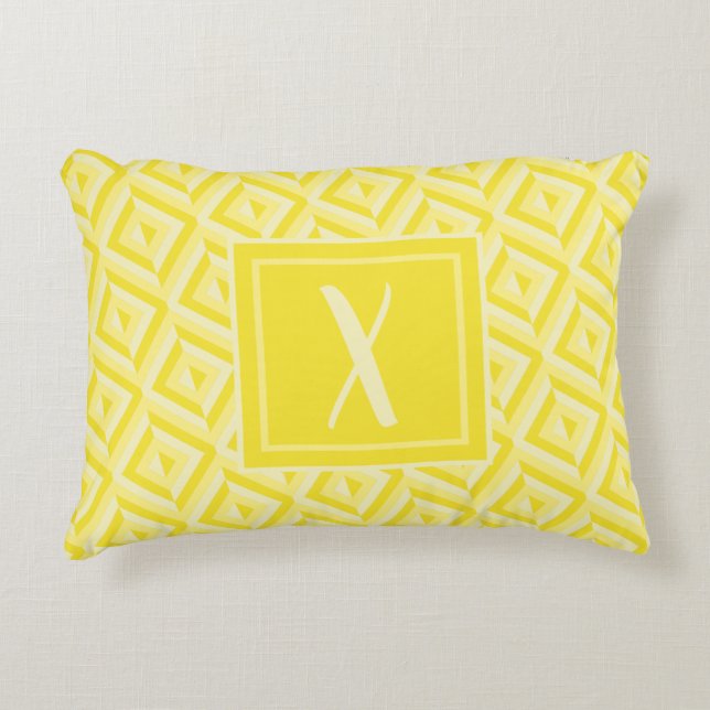 Monogram Yellow Three-Tone Diamond Pattern Decorative Cushion (Front)