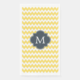 Monogram Yellow, White and Charcoal Chevron Napkin